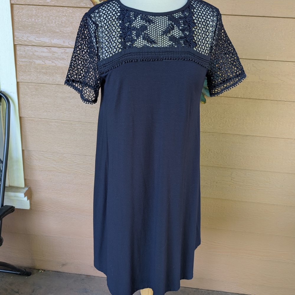 Loft Navy Lace Shoulder Dress